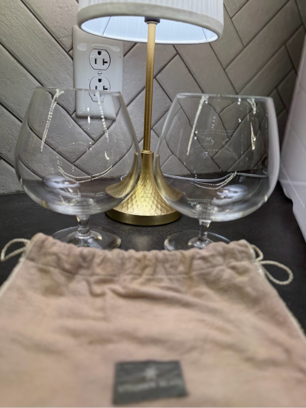 Steuben Crystal Brandy Snifters Pair Signed w/ Original Bags